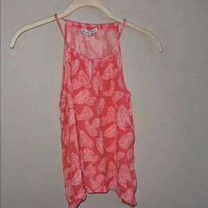 Collective Concepts Pink and White Leaf Pattern Flowy Tank Top